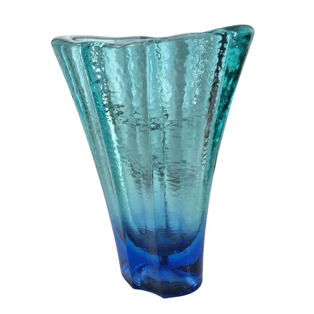 Fire & Light Cobalt Blue Recycled Glass Aurora Vase Scalloped 9.5
